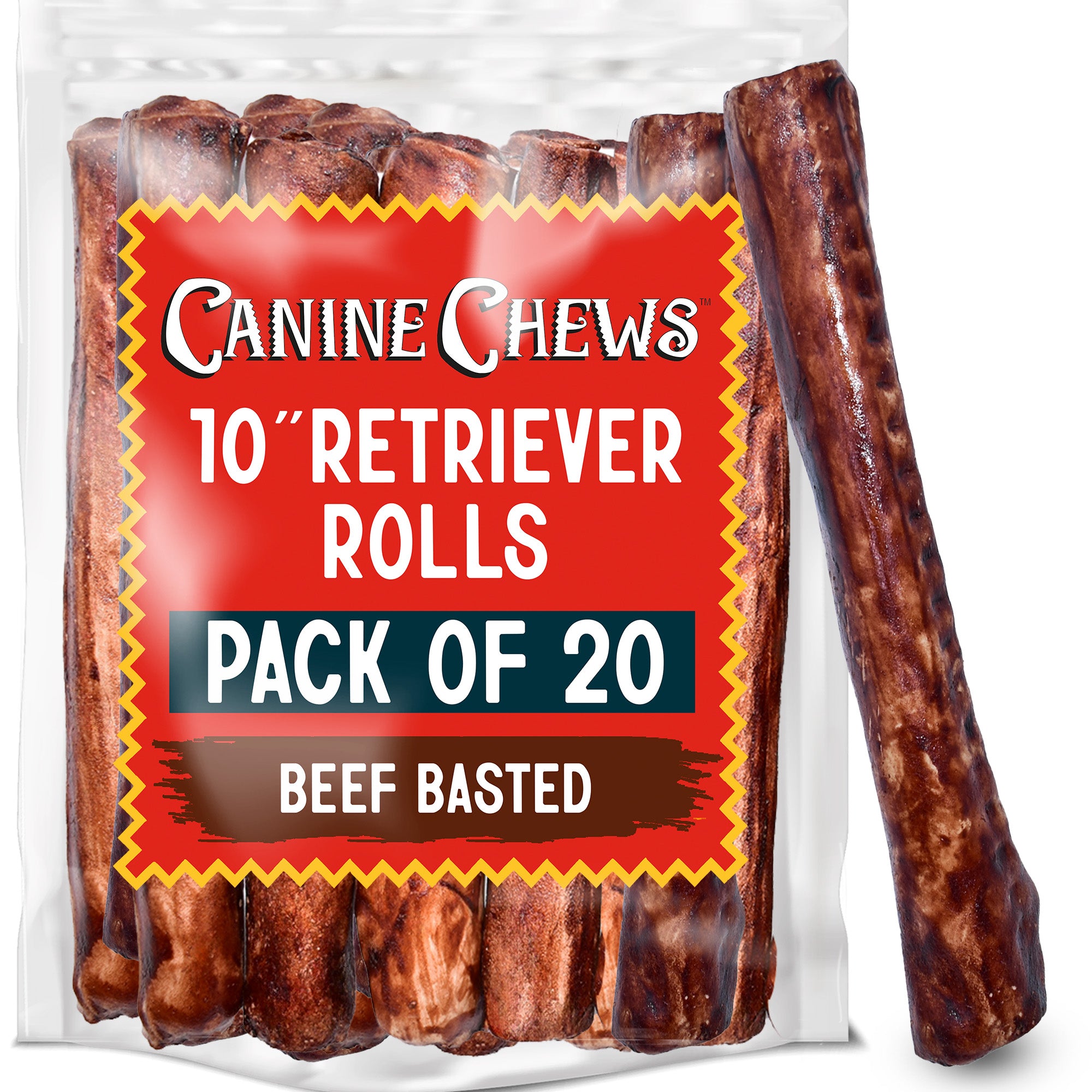 10" Beef or Chicken Basted Rawhide Bones – Long-Lasting Dog Chews for Large Breeds