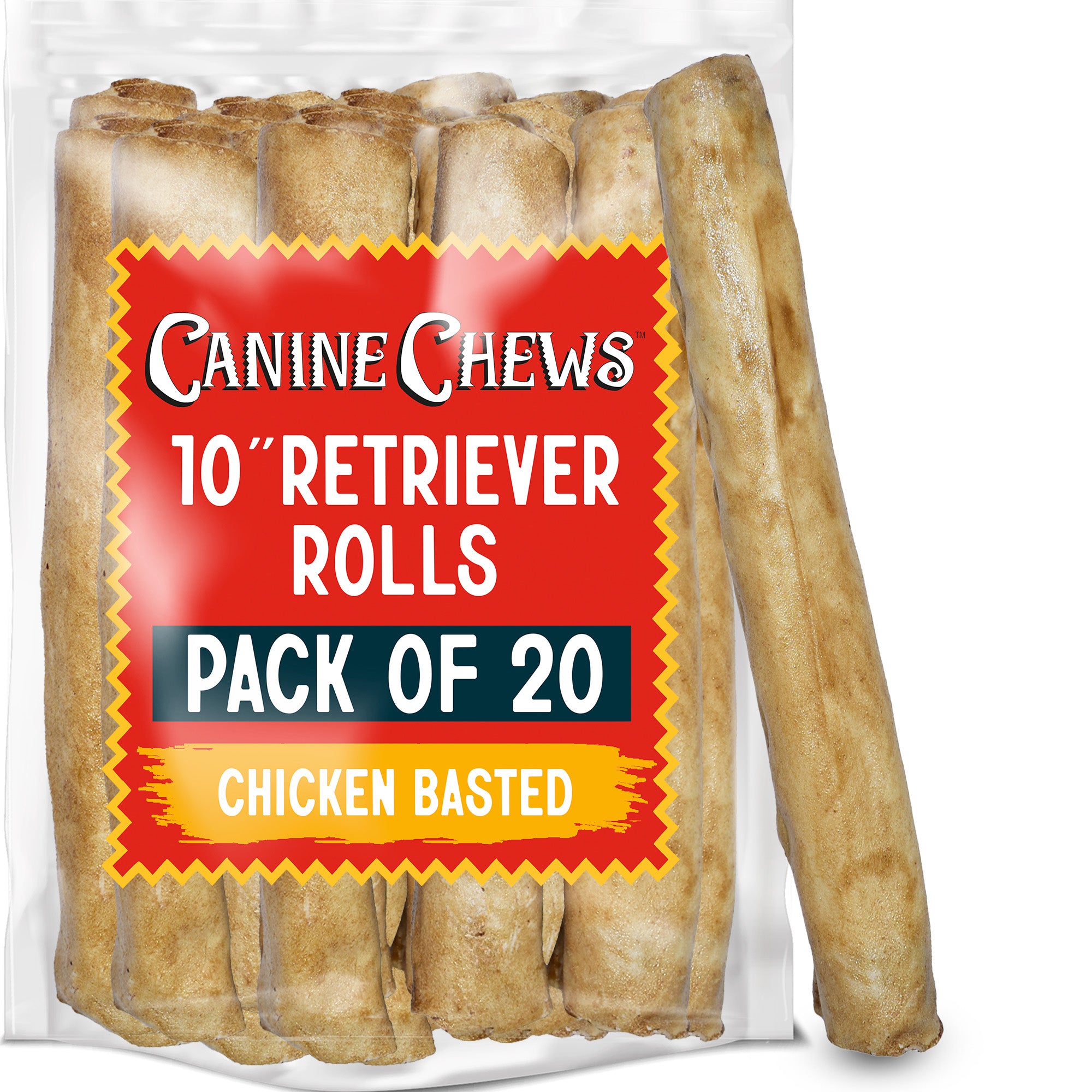 10" Beef or Chicken Basted Rawhide Bones – Long-Lasting Dog Chews for Large Breeds
