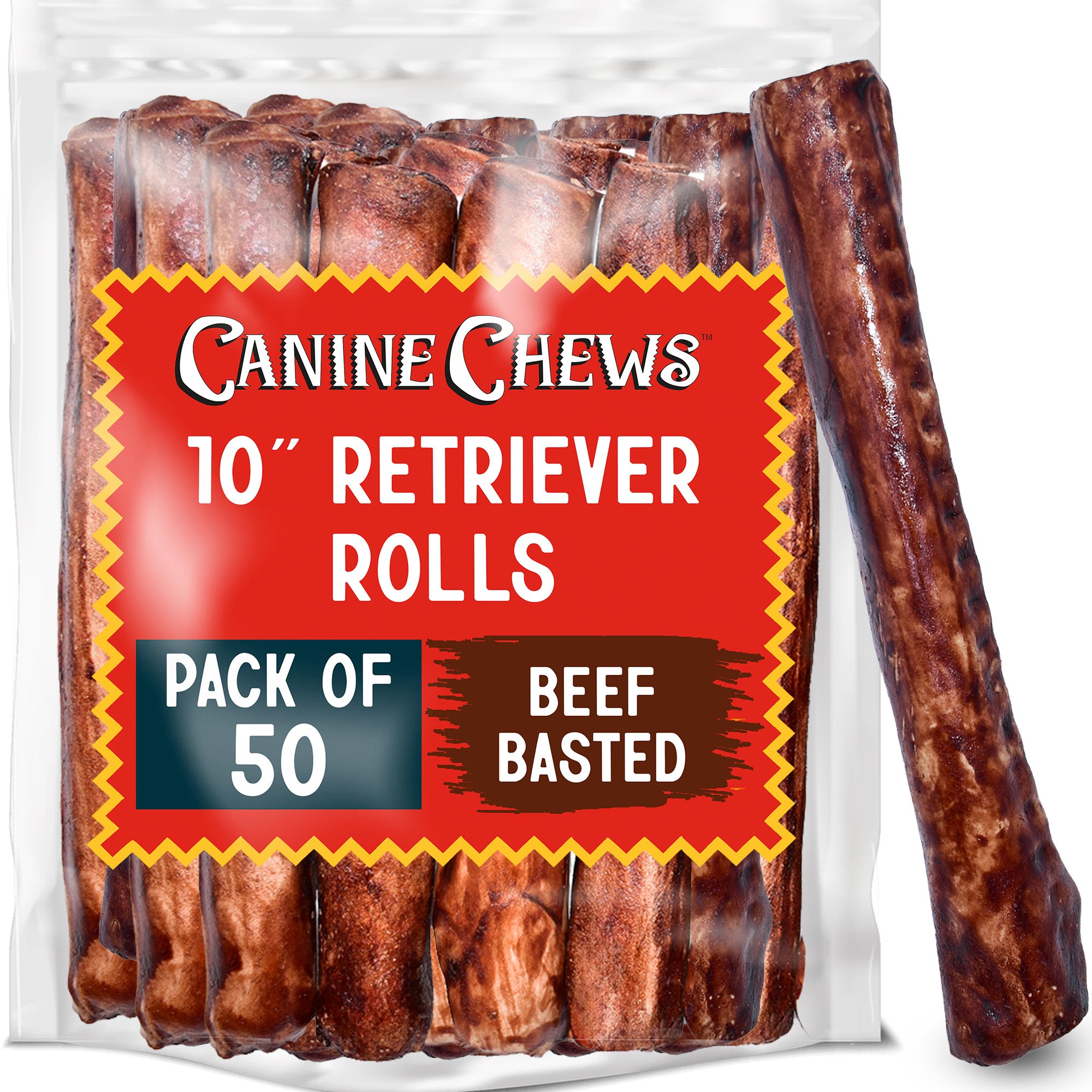 10" Beef or Chicken Basted Rawhide Bones – Long-Lasting Dog Chews for Large Breeds