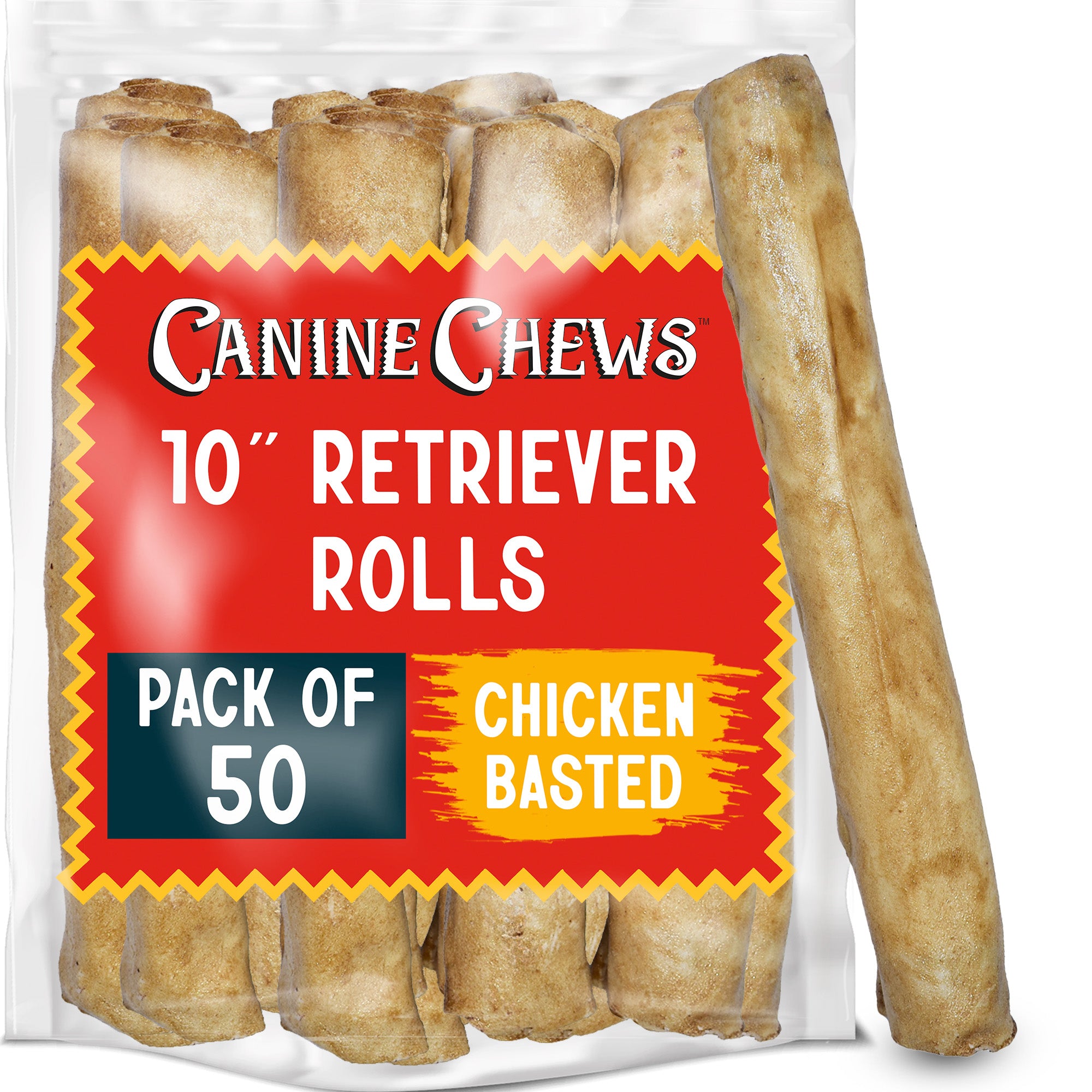 10" Beef or Chicken Basted Rawhide Bones – Long-Lasting Dog Chews for Large Breeds